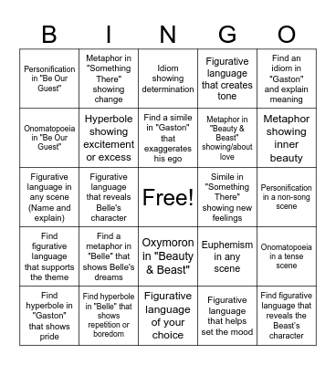 Beauty and the Beast Bingo Card