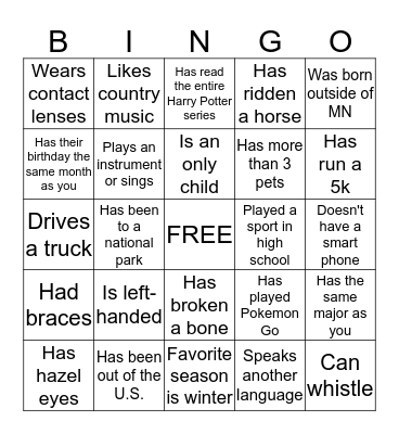 Find Someone Who.. Bingo Card