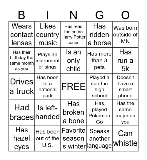 Find Someone Who.. Bingo Card