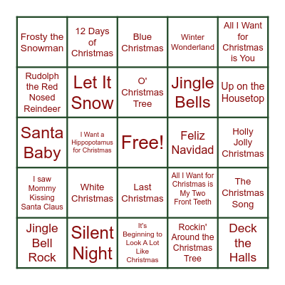 Name That Christmas Song Bingo Card