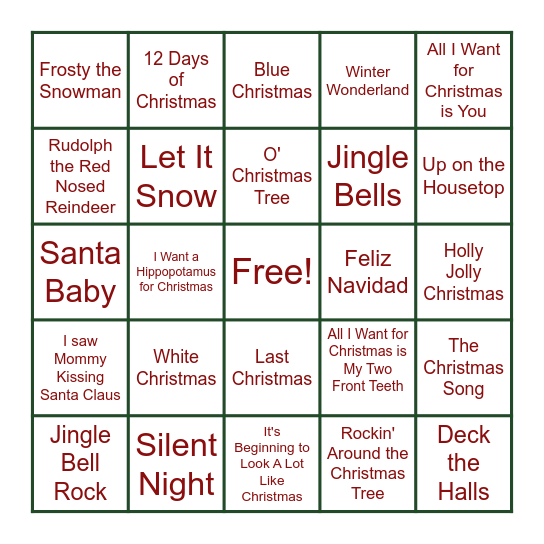 Name That Christmas Song Bingo Card
