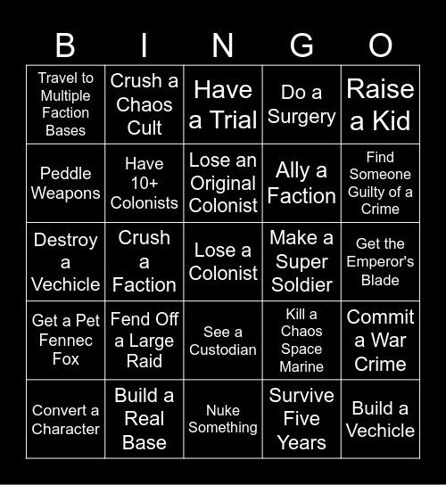 Grimworld 40k Bingo Card