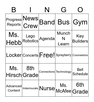Daniell Middle School Bingo Card