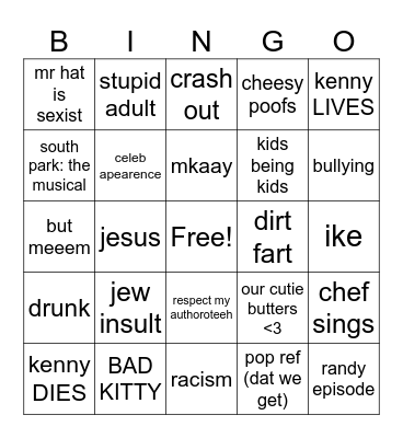 South Park Bingo Card