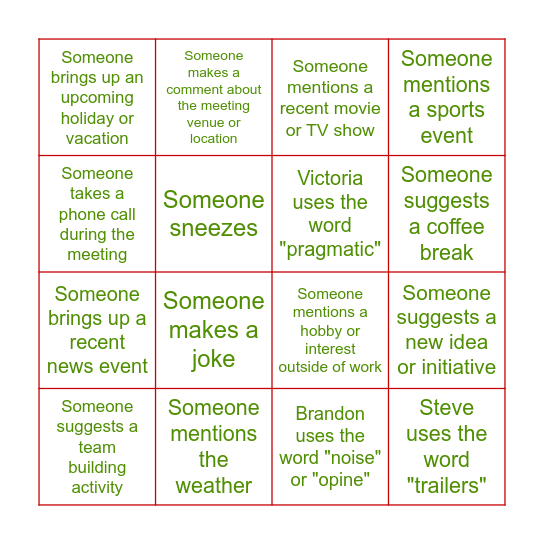Holiday Bingo Card