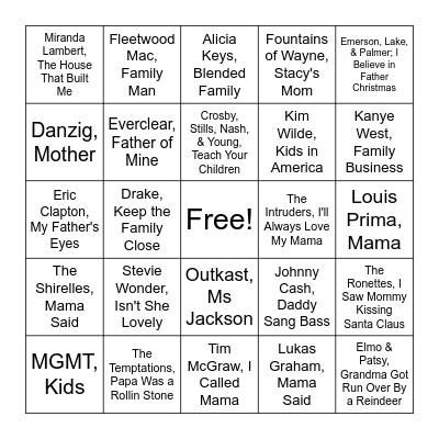 Family Bingo Card