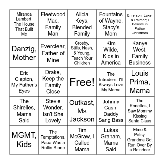 Family Bingo Card