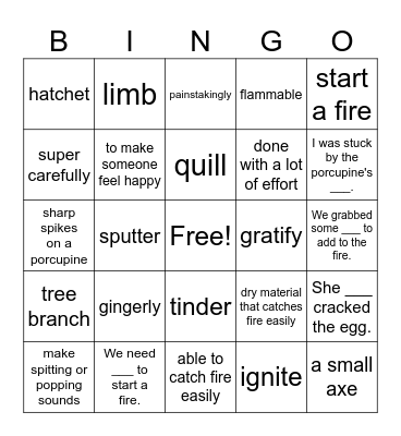 Hatchet Bingo Card