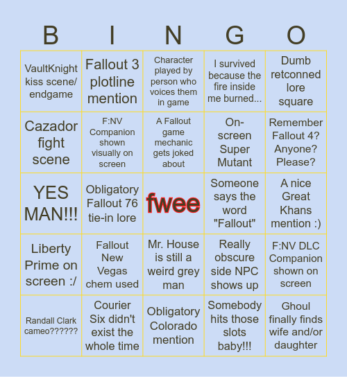 FALLOUT PRIME BINGO Card