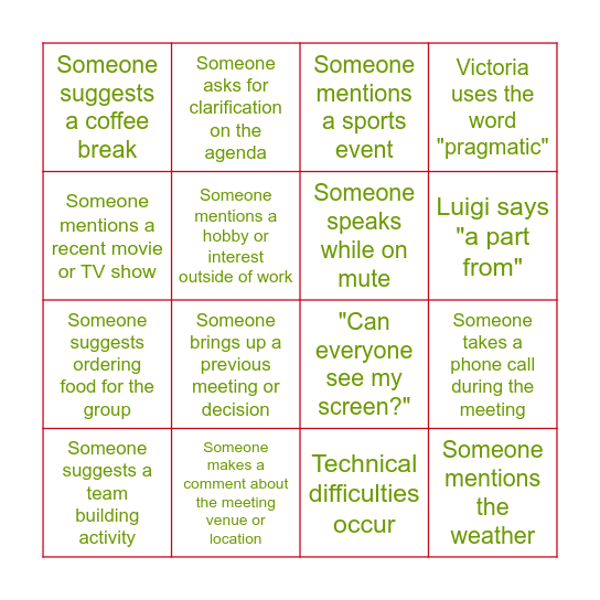 Holiday Bingo Card