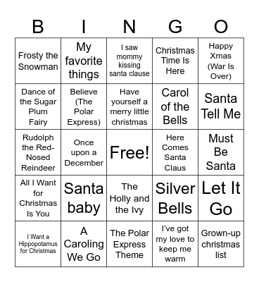 Holiday Music Bingo Card