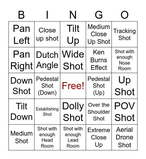 Framing Your Shots Bingo! Bingo Card