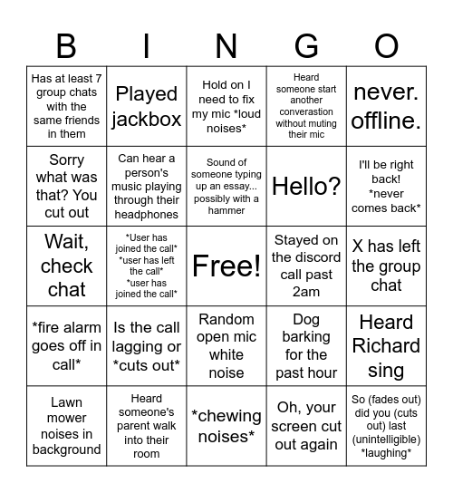 Classic Discord Calls Bingo Card