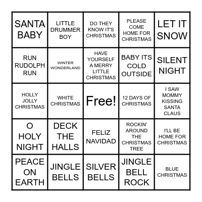 Holiday Music Bingo Card