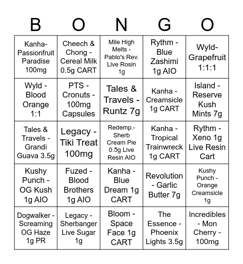 STIIIZY BONGO Bingo Card