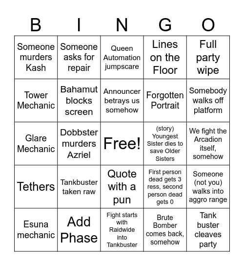 Heavyweight Tier Bingo Card
