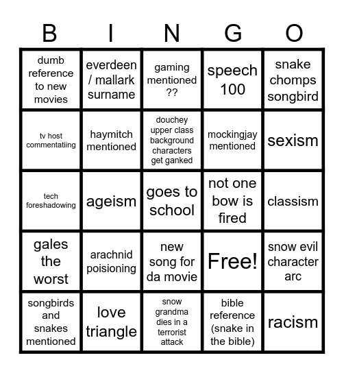 hunger game snakebirdd Bingo Card