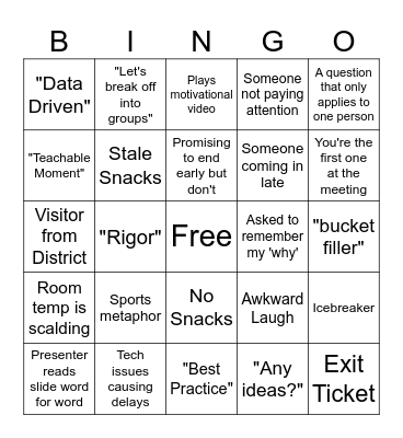 Teacher Meeting/PLC Bingo Card