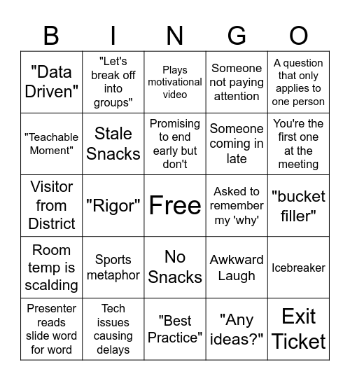 Teacher Meeting/PLC Bingo Card