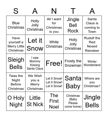 Christmas Songs Bingo Card