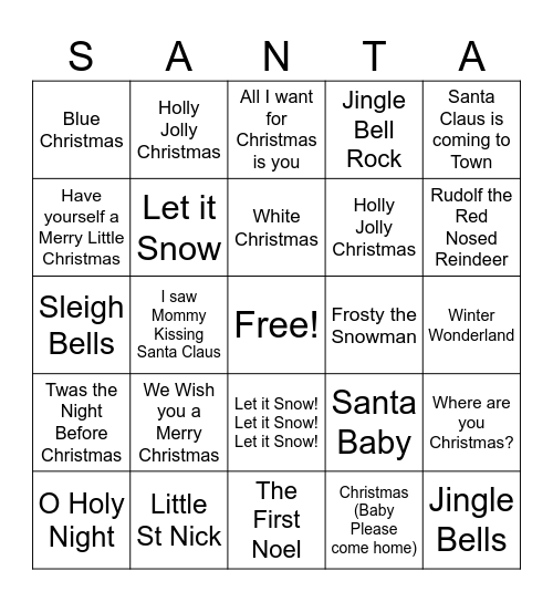 Christmas Songs Bingo Card