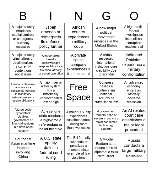 2026 Bingo Card