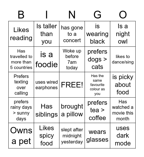 find someone who... Bingo Card