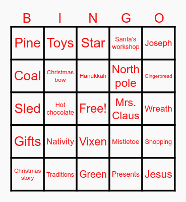 DAS Holiday Spirit Week bingo Card