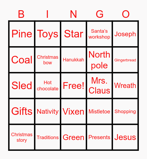 DAS Holiday Spirit Week bingo Card