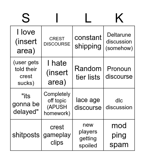 Silksong Discussion Bingo Card