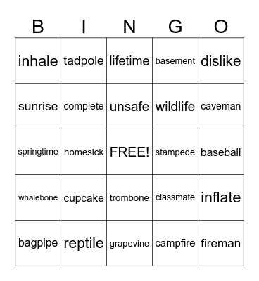 Magic e two syllable  Bingo Card