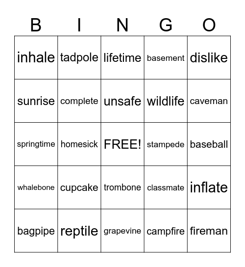 Magic e two syllable  Bingo Card