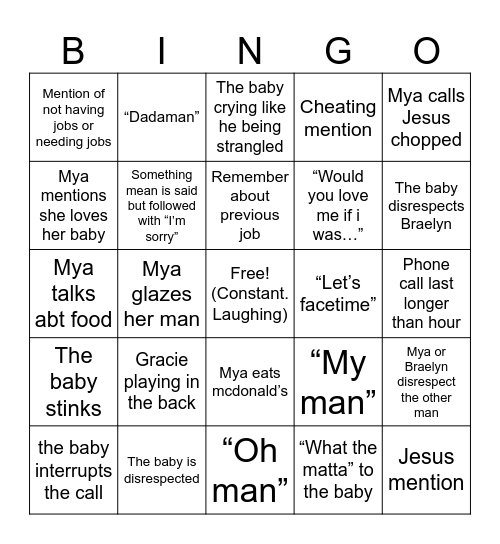Phone call bingo Card