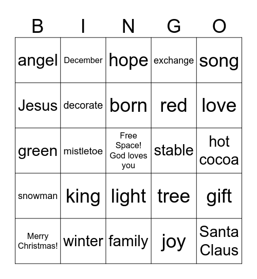 Christmas Bingo Card