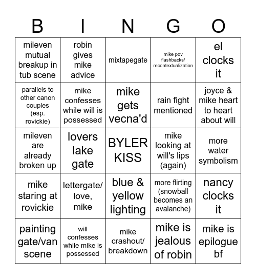 byler bingo Card