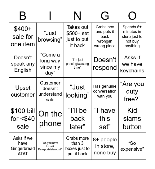 LEGO Store Bingo Card