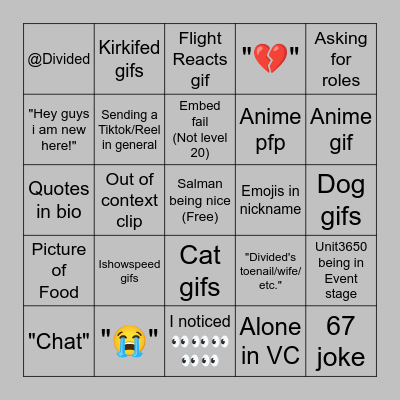 Divided's Zoo Bingo card Bingo Card