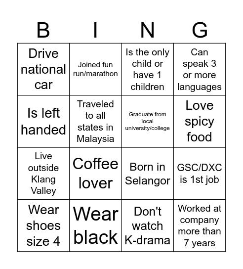 Human Bingo Card