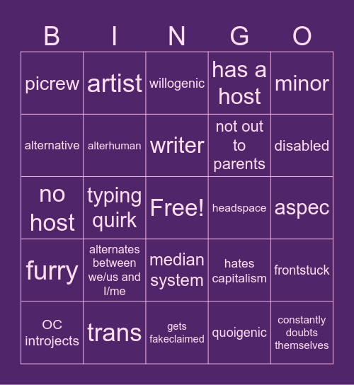 Endogenic System Bingo Card