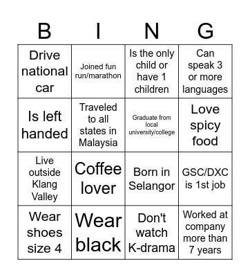 Human Bingo Card
