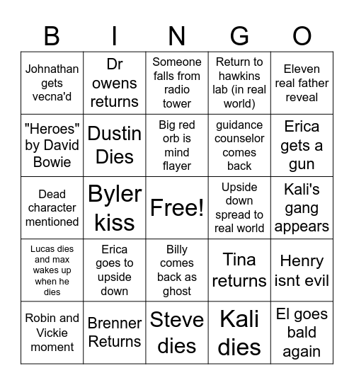 Stranger Things Volume 2 Bingo Card