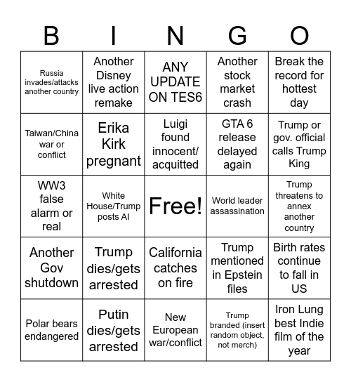 2026 Bingo Card