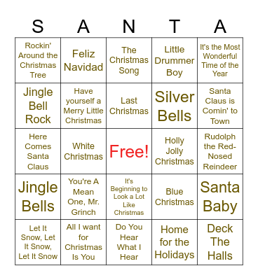 Christmas Songs Bingo Card