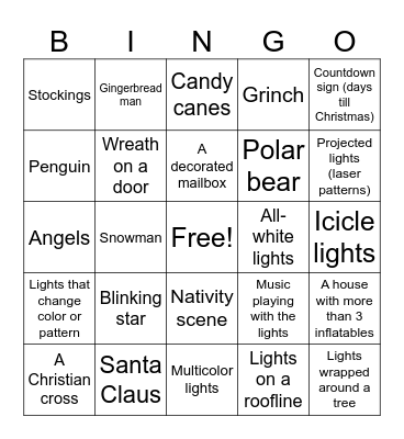 Christmas Lights Bingo! Bingo Card