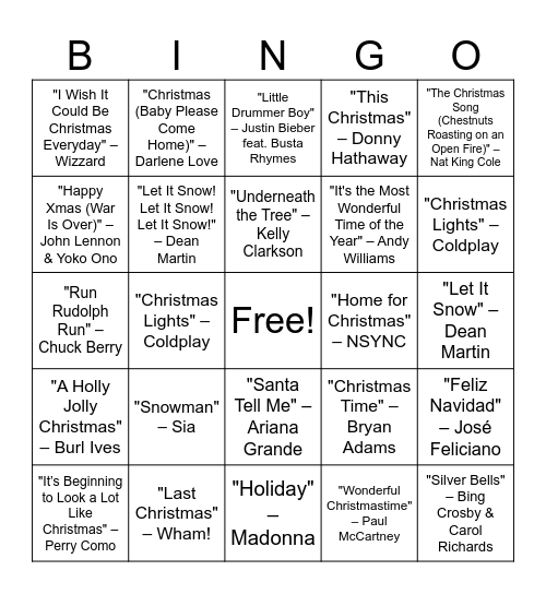 Christmas Pop Bingo Card