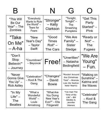New Years Bingo Card