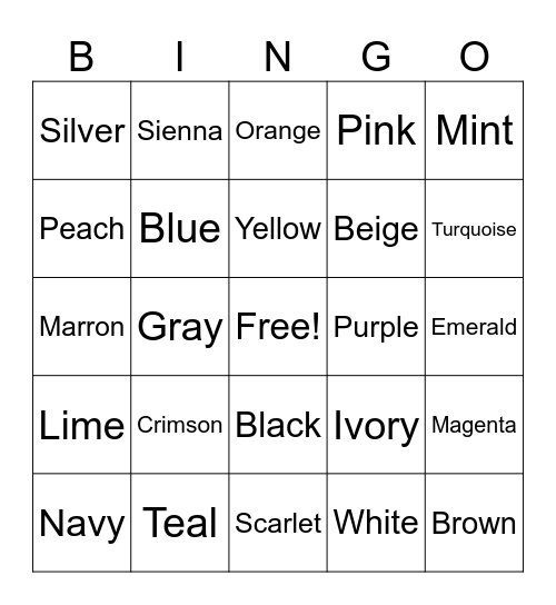 Colors Bingo Card