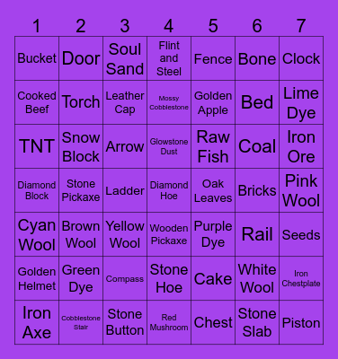 Beta 1.7.3 Minecraft Blackout Bingo Card