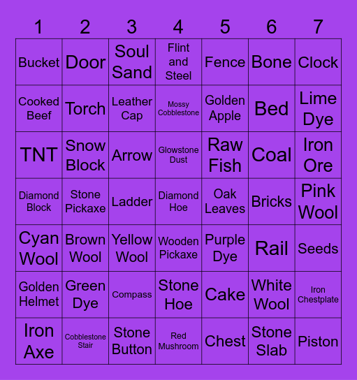 Beta 1.7.3 Minecraft Blackout Bingo Card