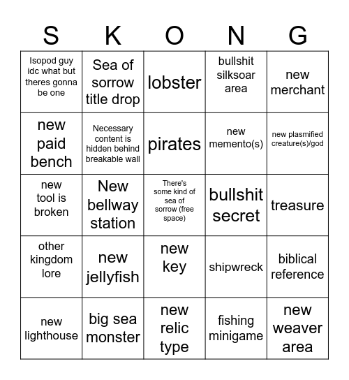 Improved Sea of Sorrow Bingo Card